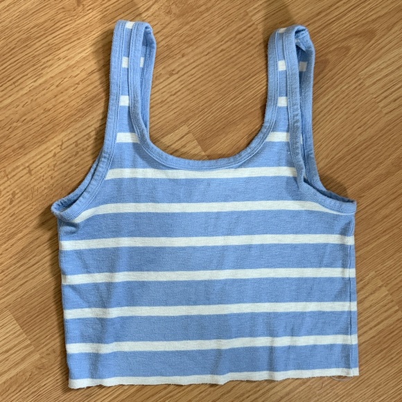 Aerie Light Blue and White Striped Crop Top - Picture 3 of 3